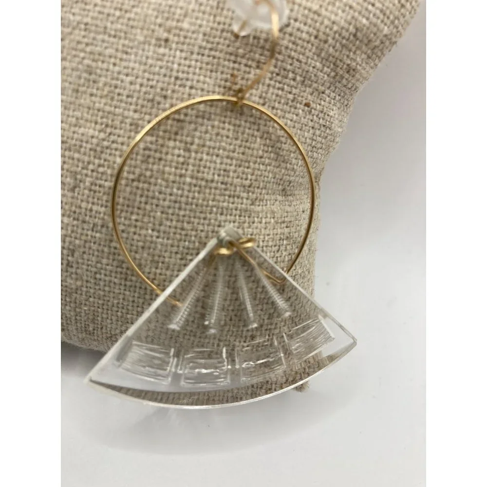 Unique Modern Earrings Drop‎ Dangle Clear Acrylic Textured Triangle 2.5